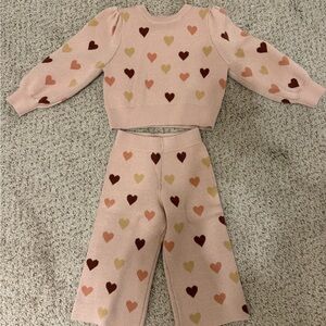 Rylee + Cru Cream and Brown Heart Sweater Set